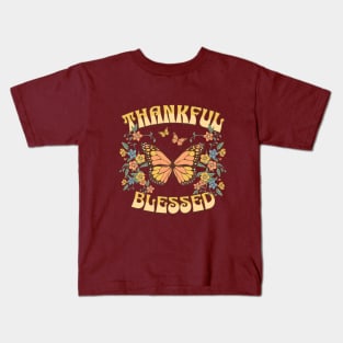 Thankful Blessed Pastel Butterfly Floral Retro Design Kids T-Shirt